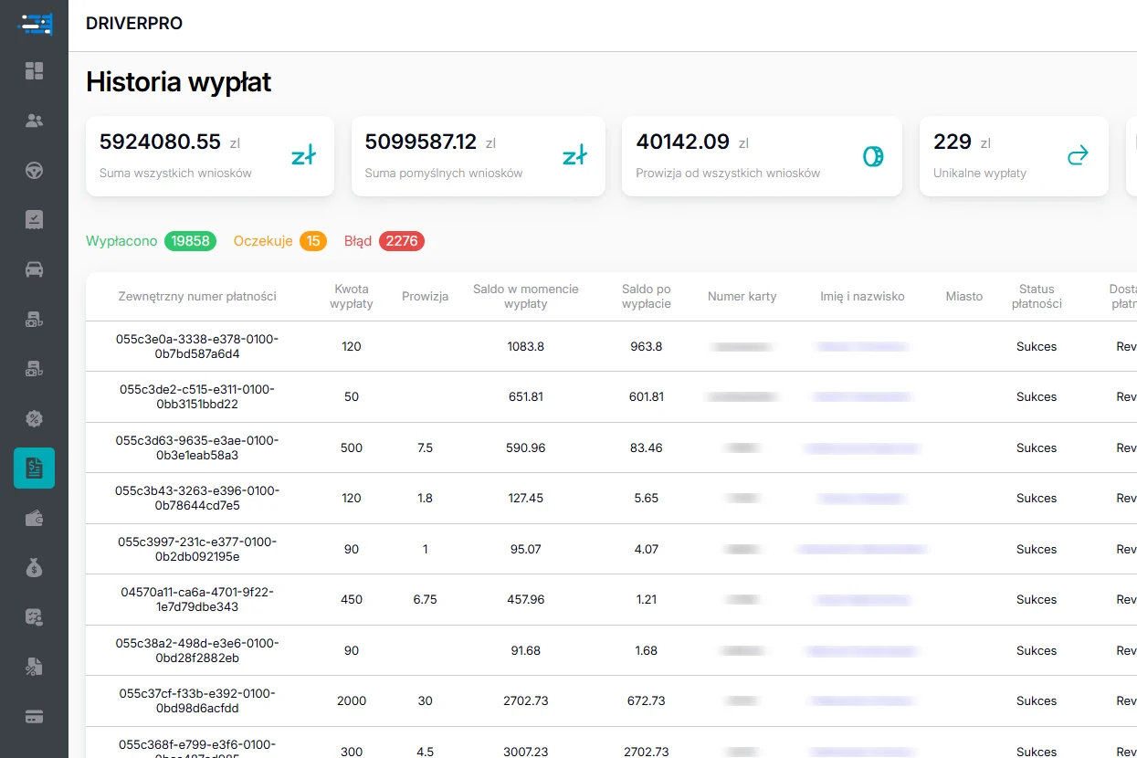 История выплат в CRM FleetSoft